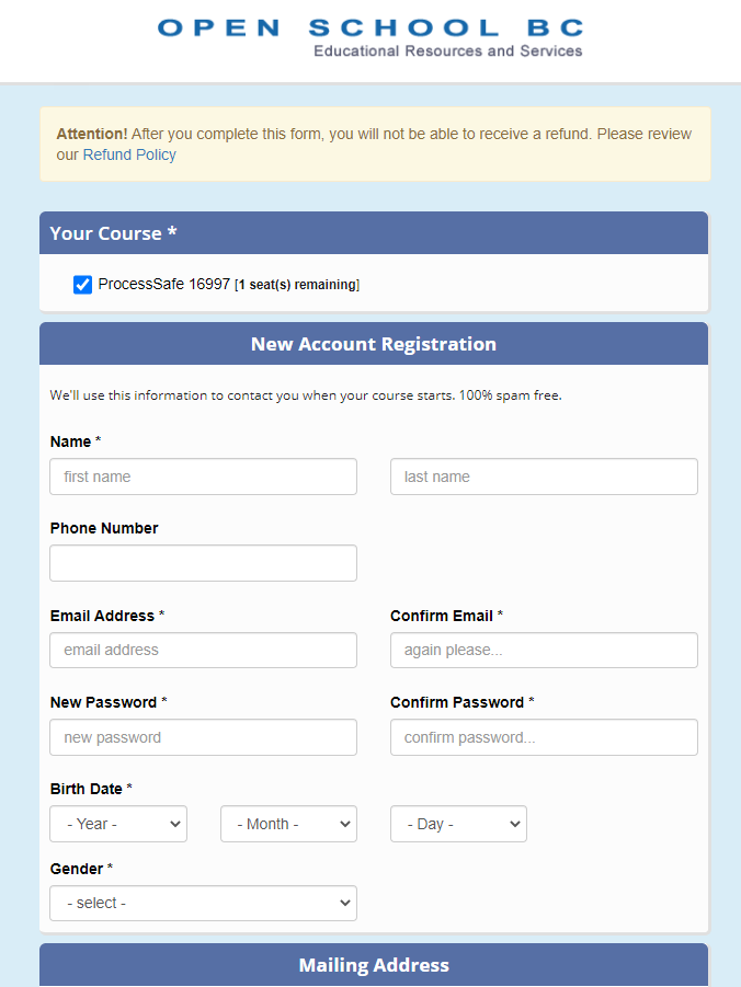 Image of Self-Registration Page
